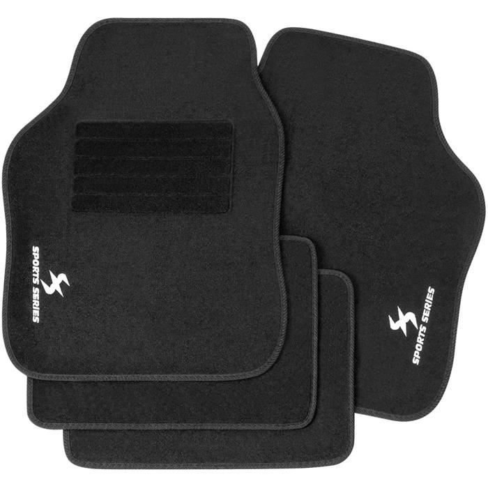 WOLTU Tapis de Voiture Universel Broderie Sports Protecteurs 4 pièces Avant et Arrière Antidérapant Noir