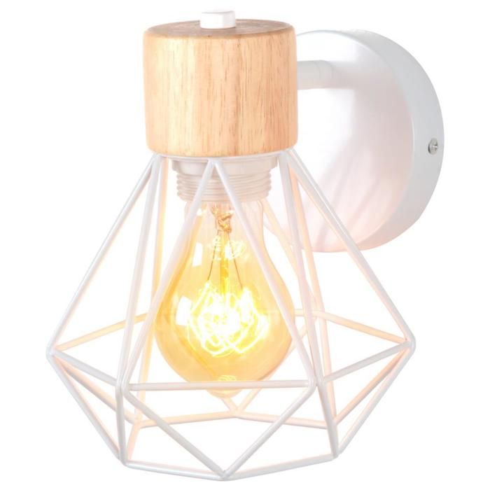 WOTTES Applique murale en bois Moderne intérieure 1 pièces Ø16cm Blanc Cage lampe murale industrielle pour Cuisine Balcon