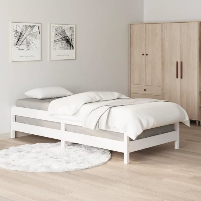 fhe - lit empilable blanc 90x190 cm bois de pin massif - haute qualite yosoo - dx0430