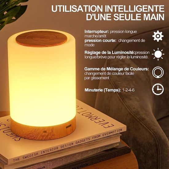 Universal - Veilleuse LED, Lampe de chevet tactile, 4 niveaux de  luminosité
