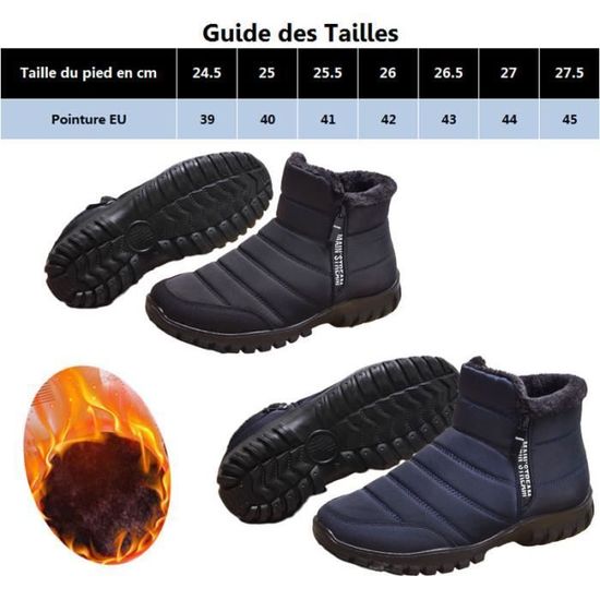 Bottes D'hiver Homme Fourrées Chaudes - Doublure Sherpa, Semelle Antidérapante - Taille 40 à 48