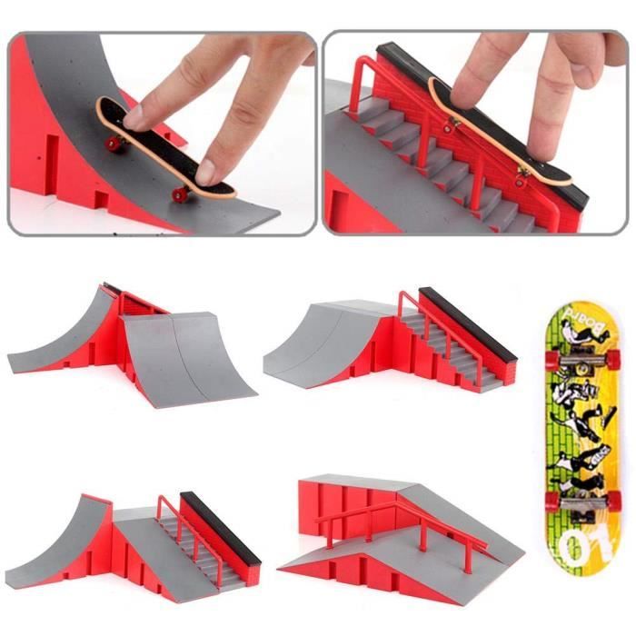 Rampes de Skatepark, Skate Park Kit Rampe de Touche avec Mini Finger Skateboard Jouet Cadeau