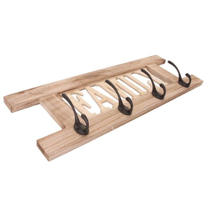 Porte-Manteau Mural Vintage - 4 Patères En Bois Et Métal - Déco Rétro