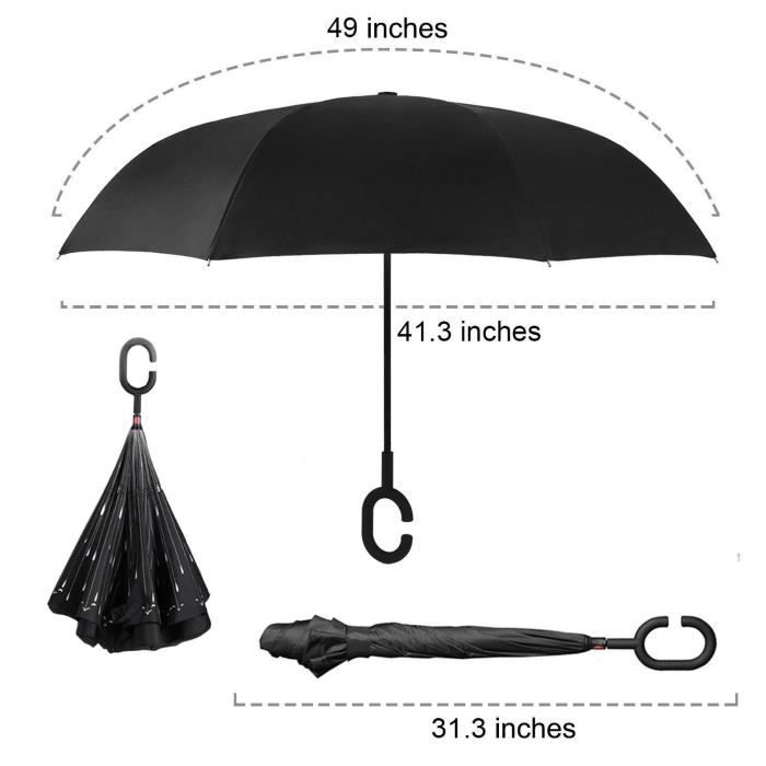 Parapluie Inversé Automatique Xigua - Protection UV Et Bandes Réfléchissantes - Motif Tour Eiffel - Homme Et Femme