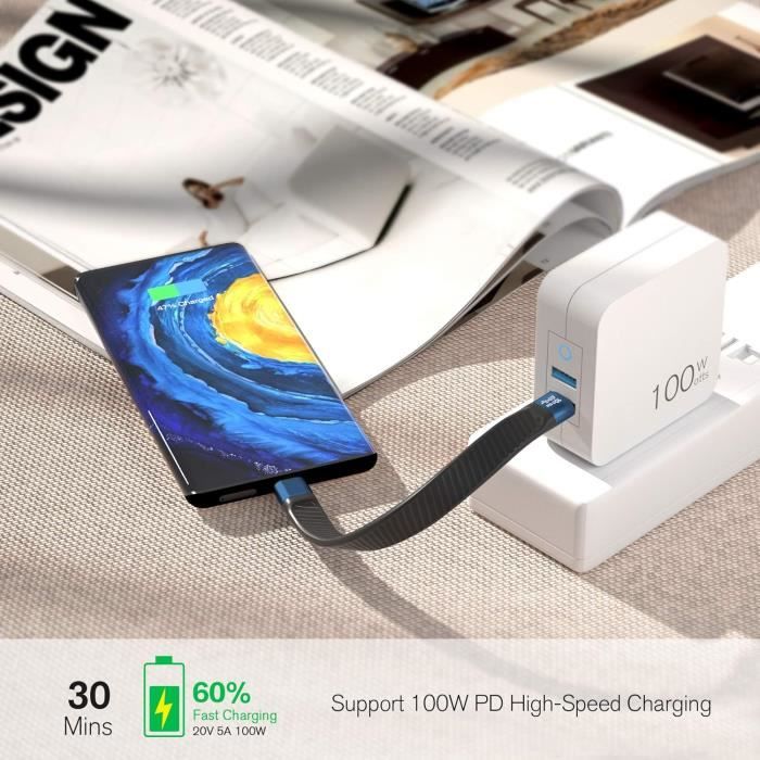 QIANRENON Adaptateur USB C Encastré 5 Gbit/s - Câble Court PD60W USB