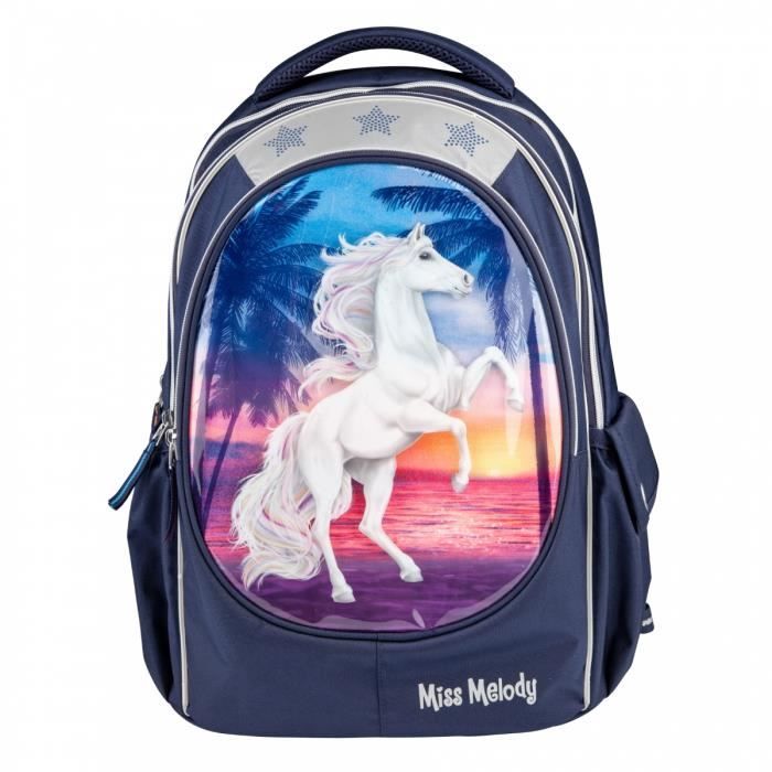 Carnet Secret Fille Depesche 13191 Miss Melody Glitter Horse - Sac à Dos En Bleu Foncé, Avec Motif De Chevaux, Paillettes Et Surpiqûres En Forme De Cœur, Sac Avec Bretelles Réglables Miss