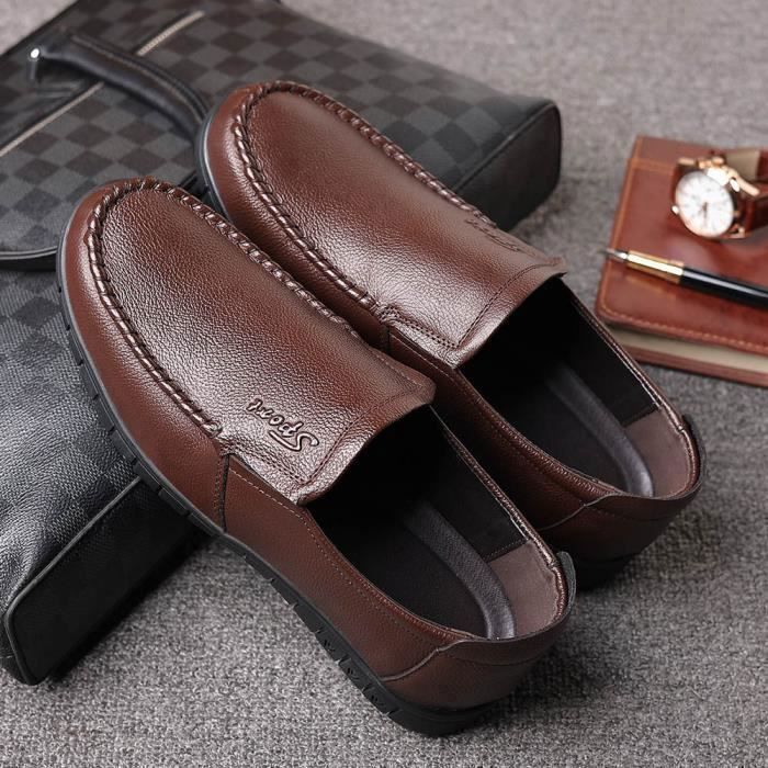 Moccasin Chaussures Homme en Cuir Grande Taille 38 46 Marron