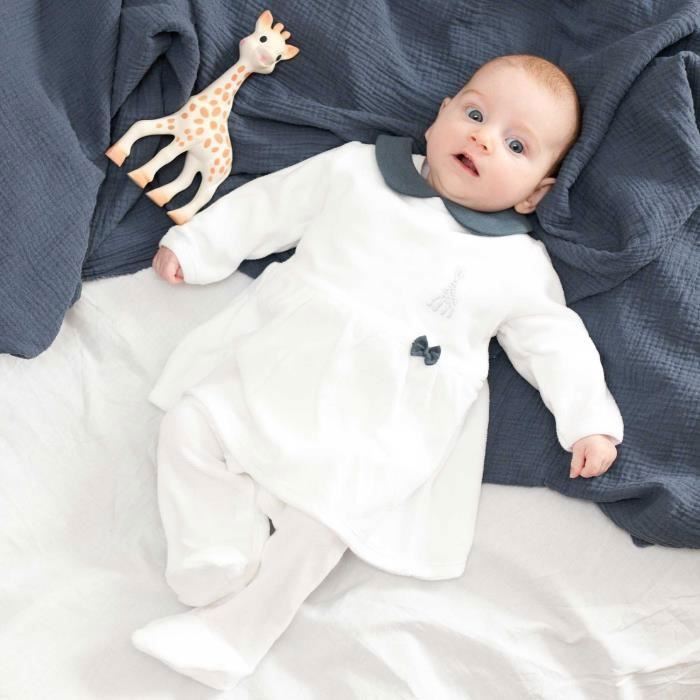Pyjama bebe fille Sophie la Girafe forme robe velours raye col fleur Bleu marine Cdiscount Pret a Porter