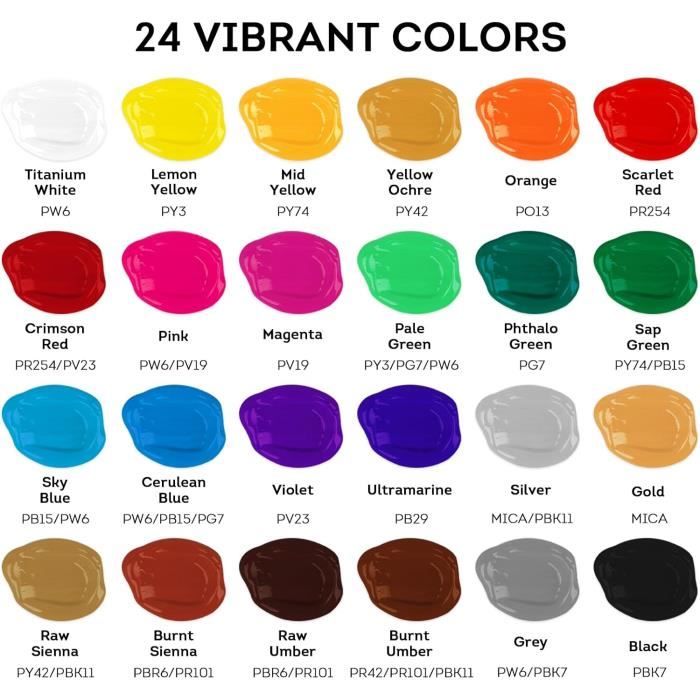 INK LAB Set Di Pittura Acrilica 24 Tubi 12l Atossici Colori Acrilici Per J 412156