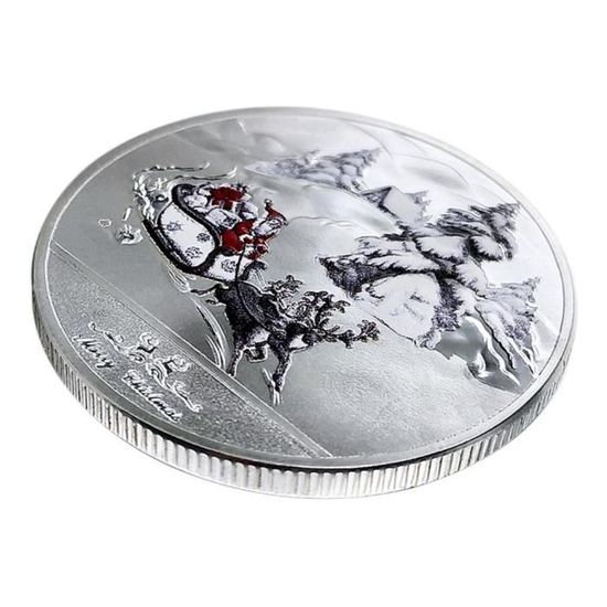 Pièce Commémorative De Noël – Médaillon Métal Père Noël & élan – Collection, Décoration Ou Cadeau Festif