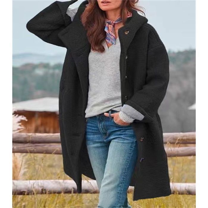 Manteau D'Hiver Femme En Laine Mélangée - Long, Boutonné, Coupe Slim, Poches, Élégant Et Chaud