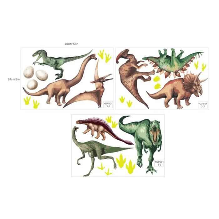 Autocollants Muraux Dinosaures Phosphorescents – Lot De 4, Vert Fluo, Brillent Dans Le Noir – Décoration Chambre Enfant