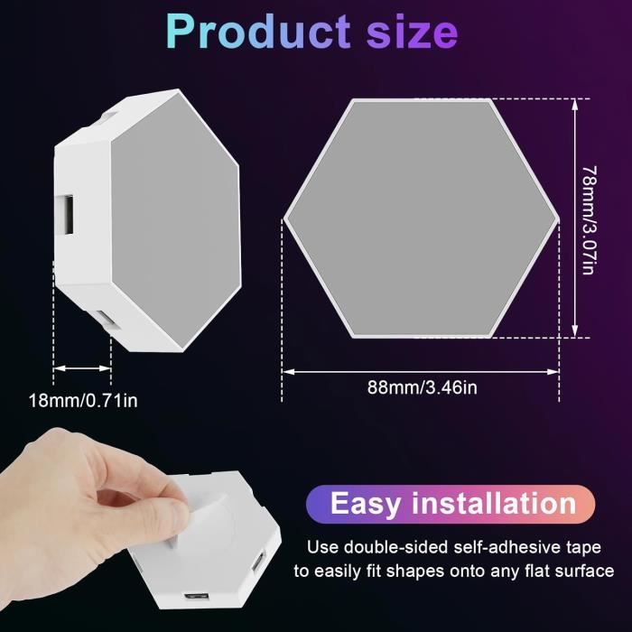 Panneau LED Mural, Applique Murale Interieur LED RGB Triangles