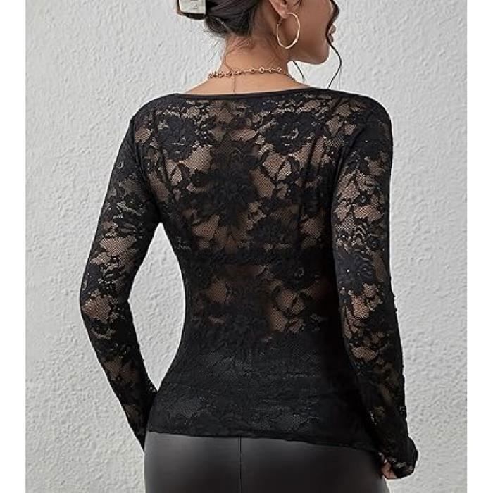 Blouse Femme élégante Manches Longues - Dentelle Et Polyester - Style Chic Pour Bureau Ou Soirée
