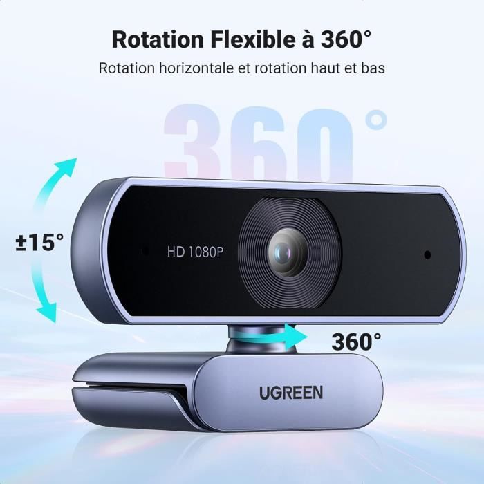 Webcam UGREEN Full HD 1080P - Caméra USB Avec Micros Antibruit Et Rotation 360°
