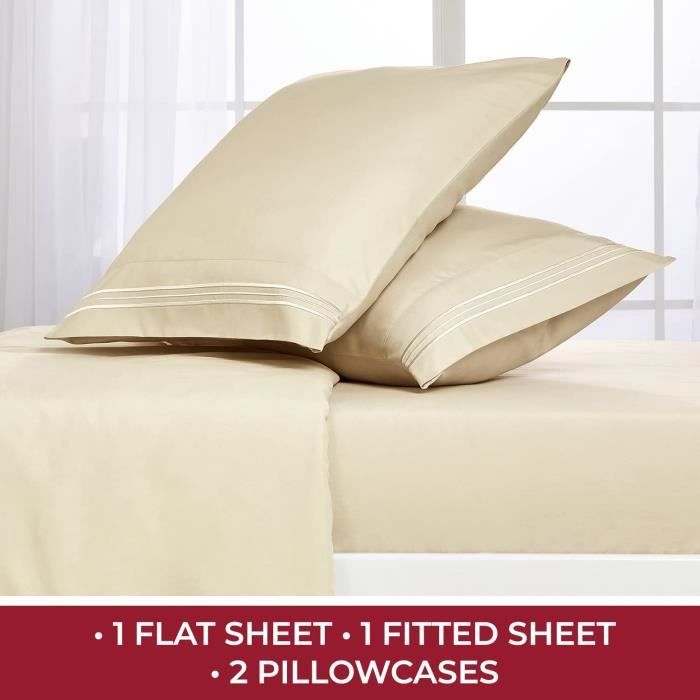 Parure De Lit 3 Pièces Utopia Bedding - 90x190cm Beige - Microfibre Polyester - Avec Poches De Rangement