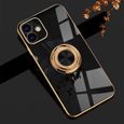 Coque Anneau Pour iPhone 12 Pro (6,1") Noir Antichoc Luxe Bordure Or TPU Anti-Rayure Elégant-3