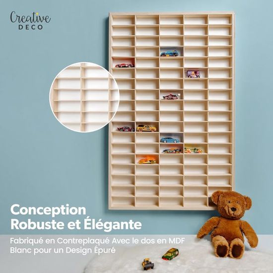 Creative Deco Vitrine de Collection en Bois pour Voitures, 80 Compartiments Réglables, 78,5x40x4,5cm au meilleur prix sur