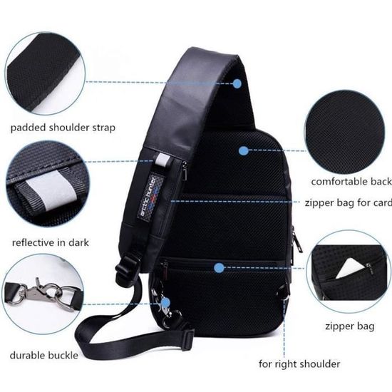 Arctic Hunter Sac Bandouli/ère Noir Cyclisme Sac Poitrine Homme Marche Mini Sac /à Dos Imperm/éable pour Voyage
