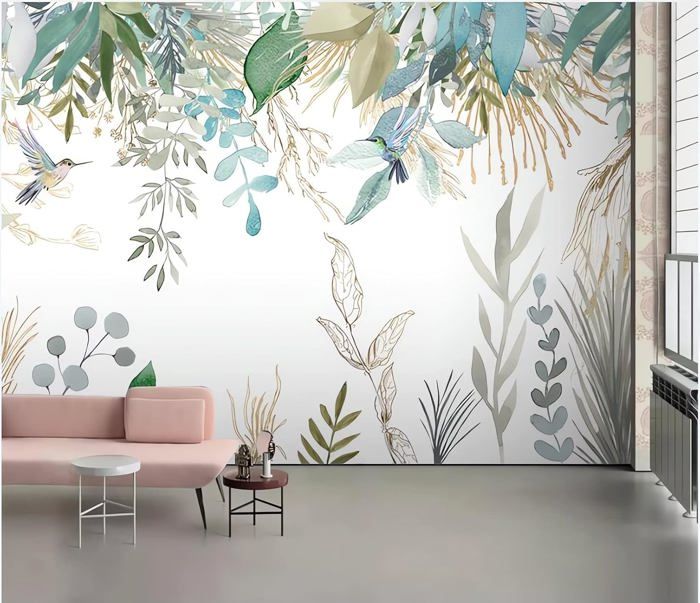 Papier Peint Panoramique 3D Plantes Tropicales Feuilles Fond De Fleurs ...