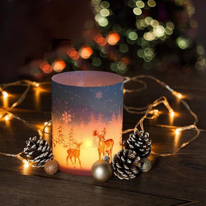 Lot De 4 Photophores De Noël - Décoration Table Avec Renne, Sapin Et Flocons De Neige - 4