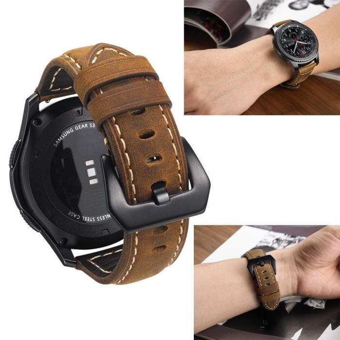 Gear S3 Bracelet Gear S3 Frontier Classic Bracelet de Montre 22mm Vintage Veritable Bracelet en Cuir pour Samsung Gear S3 Frontier marron Achat vente bracelet de montre Mixte Adulte Marron Cdiscount