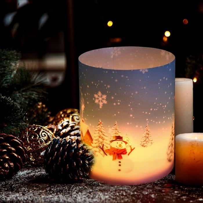 Lot De 4 Photophores De Noël - Décoration Table Avec Renne, Sapin Et Flocons De Neige - 12