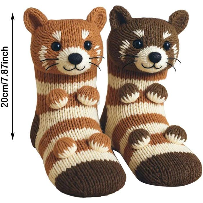 Chaussettes 3D Tricotées à Motifs Animaux, Créatives, Chaudes