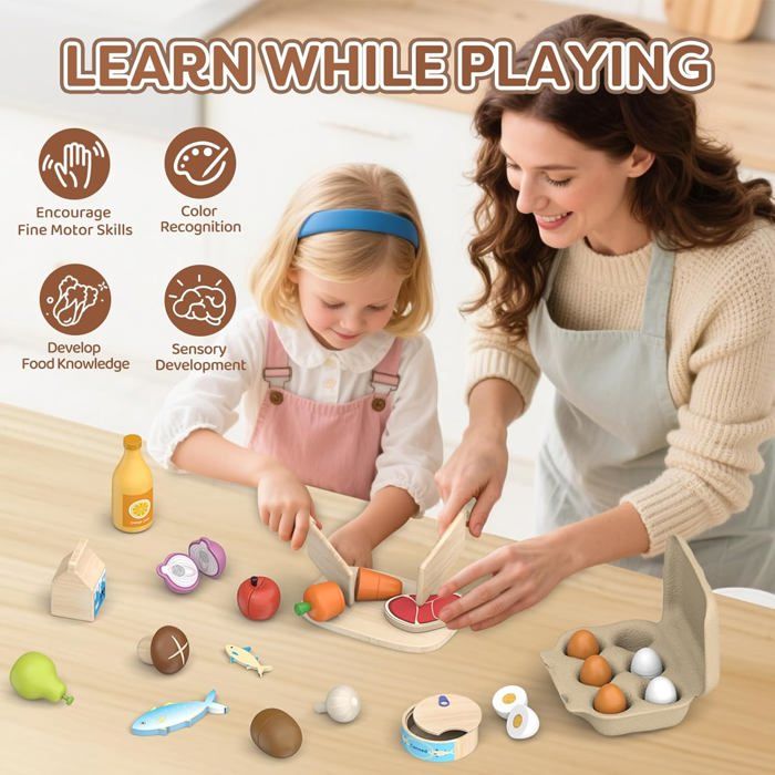Dinette En Bois Pour Enfants Jouet En Bois Fruits Et Légumes à Découper - Ensemble Cuisine
