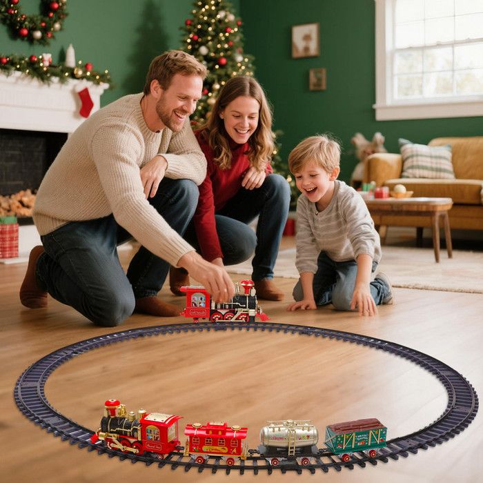 RDDAIPE Train Électrique De Noël - Circuit Autour Du Sapin Avec Lumières & Sons - Déco De Noël Pour Enfants - Cadeau Festif