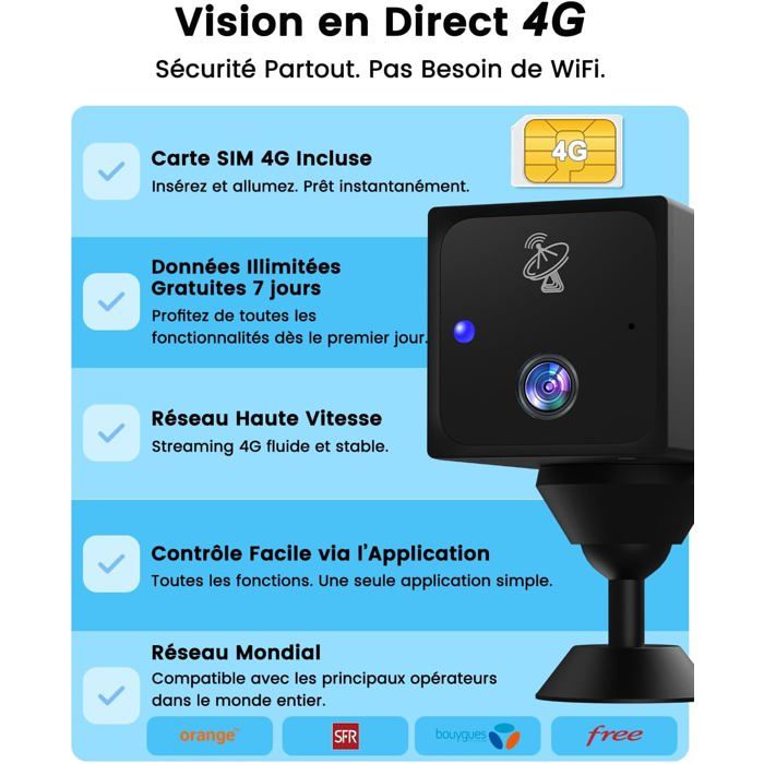 Camera De Surveillance Sans Internet, 4Mp 4G Lte Camera Carte Sim, Mini ...
