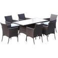 Ensemble salon de jardin 6 places - grande table rectangulaire, 6 fauteuils - 6 coussins assise déhoussables inclus - résine marron-0