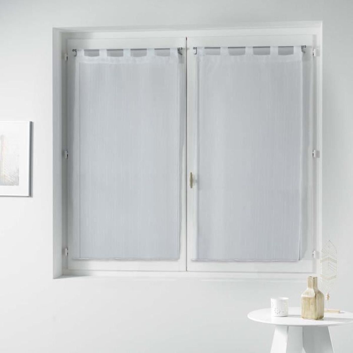 Paire de Voile raye Horizon 60 x 160 cm blanc Cdiscount Maison