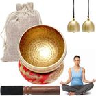 AIPAIDE Bol Chantant Tibétain Artisanal, 8cm Bol de Méditation avec Maillet en Bois+Coussin de Soie+Pendentif Cloche, Bols Tibétains