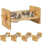 BingoPaw Gamelle Chat Chien Surélevée, Bols Double en Inox pour Chats Chiots avec Support en Bambou Réglable en Hauteur 31x17x16cm