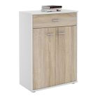 IDIMEX Buffet CALAIS, commode meuble de rangement avec 1 tiroir et 2 portes, en mélaminé blanc mat et décor chêne sonoma