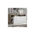 TOUSMESMEUBLES Buffet 4 portes Blanc laqué brillant/Bois fumé - ISCHIA - L 184 x l 42 x H 93