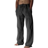 Pantalon Homme Lin et Coton Léger Décontracté Grande Taille Fluide Taille Elastique avec Poches Confortable Été Chic - Gris foncé