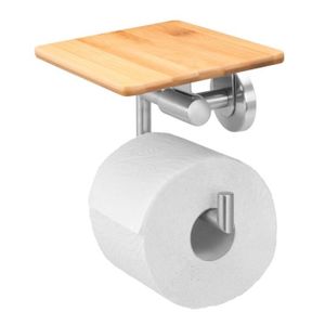 Dérouleur papier toilettes WC avec réserve papier en Bambou et MDF 