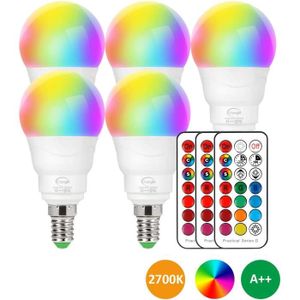 AMPOULE - LED Ampoule LED E14 6W (équivalent 40W) Couleur RGB Changement Variation Coloré RGBW Globe Blanc Chaud 2700K Dimmable (lot de 5)