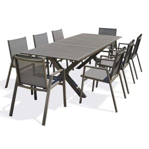 Ensemble table et chaise de jardin Ensemble repas de jardin 8 places en aluminium quartz