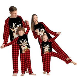 JIANGML Ensemble Pyjama Famille de Noël Pyjamas de Noël de la Famille pour  Femmes et Hommes en Coton Longs avec Imprimé Vêtement de Nuit Noel