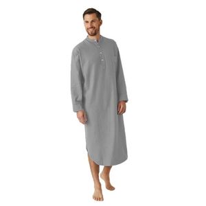 Chemise de Nuit Homme Coton Pyjama Manches Courtes Hauts de Pyjama Homme Col Rond avec Boutons Tee-Shirt Long Confortable Vêtements d'Intérieur T-Shirt Douce 