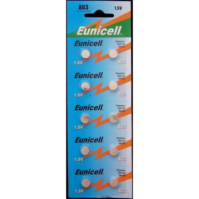 Eunicell Lot de 10 piles bouton alcalines AG3 LR41 G3 SR41W 1,5 V :  : Santé et Soins personnels