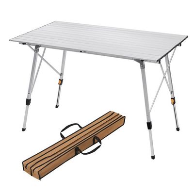Set Camping Pliable - Table + 4 Chaises En Bois - Fonction Valise & Hauteur Réglable