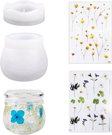 Moule Silicone Pour Pots En Résine - Format Pudding 8,2x7cm - Avec Couvercle Et Fleurs Séchées