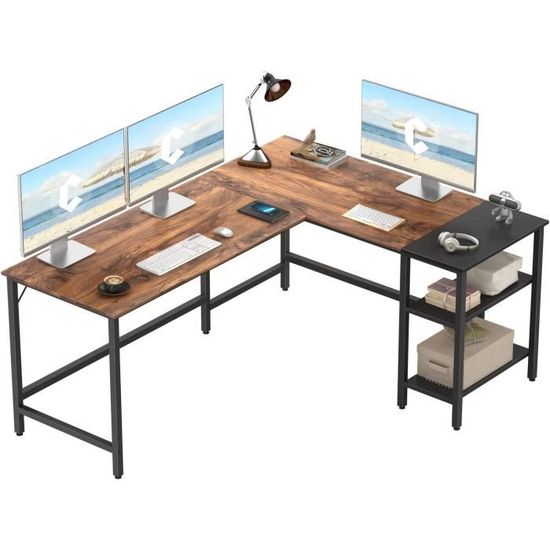 Bureau d'angle Gamer Gaming Informatique - 150 * 120 cm Table PC en Forme L  avec 2 Etagères Rangements, Bureau d'Ordinateur po[3] - Cdiscount Maison