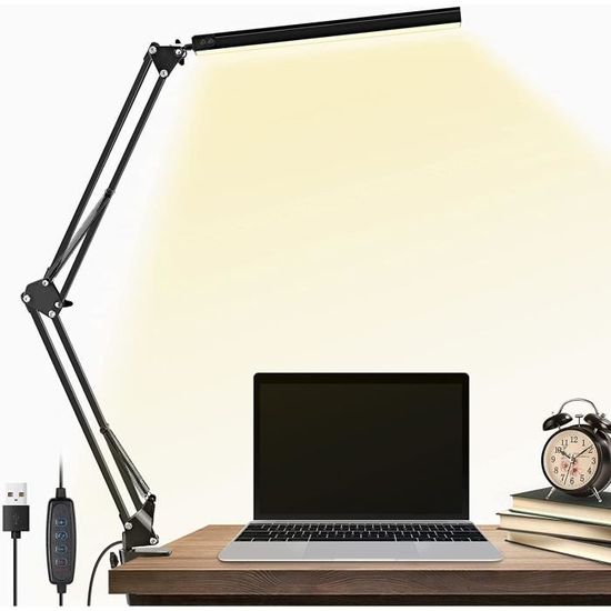 Lampe De Bureau, Lampe De Table Pliable Réglable Avec Horloge Et