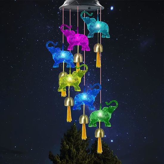 Carillon éolien lumineux à énergie solaire en forme de colibris à