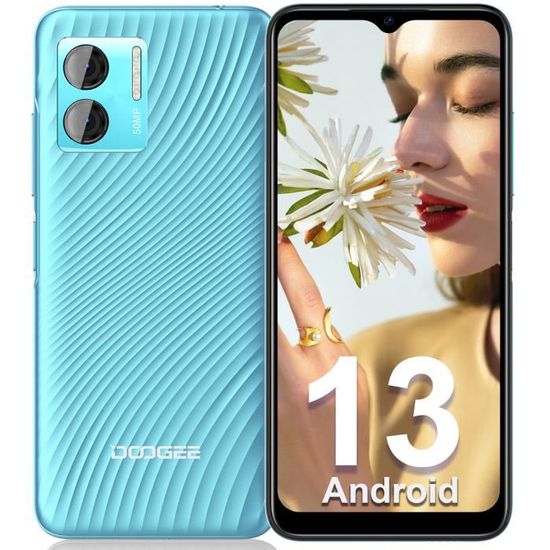Smartphone DOOGEE N50 - 8Go Ram 128Go - 4G - 6.52" écran HD - Batterie 4200mAh - Android 13.0 - Bleu